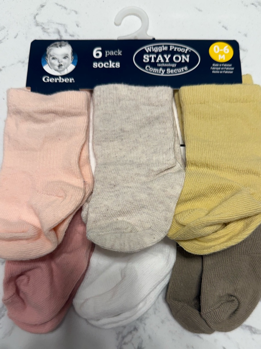 💝NWT- Gerber Baby Socks 6-Pack (Yellow, Pink, Beige, White, Brown)- 0-6M